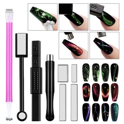 8PCS Nail Art Magnetic Wand Pen Set 3D Cat Eye Gel Manicure Tool UV Polish