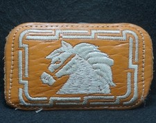 XD11125 NOS VINTAGE 1970s HORSE HEAD EMBROYDERY ARTWORK LEATHER BELT BUCKLE
