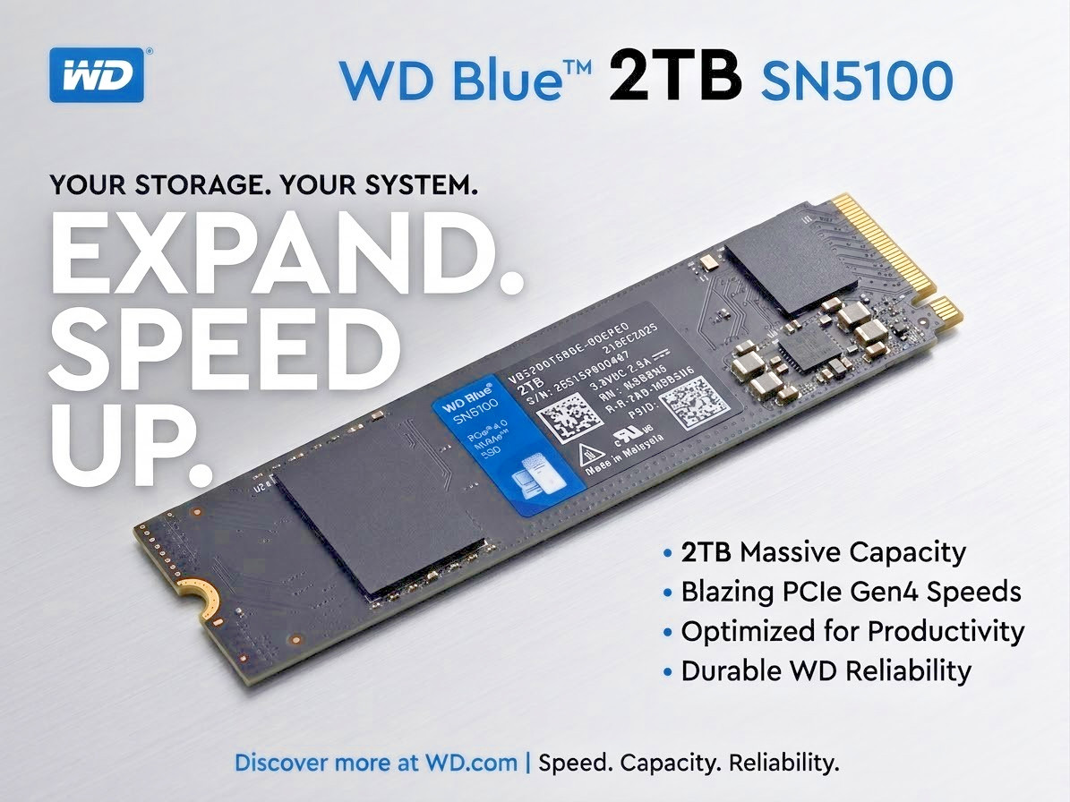 WD Blue SN5100 SSD 2TB M.2 PCIe 4.0 NVMe Internal Drive