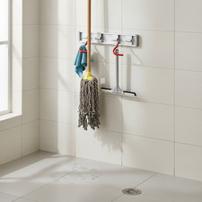 Mop Wall Mount for Bathroom, Punch-Free Metal Organizer, for Laundry Room