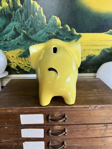 vintage Arthur Wood Yellow ceramic elephant money box Space Age Mid Century Rare - Picture 4 of 11
