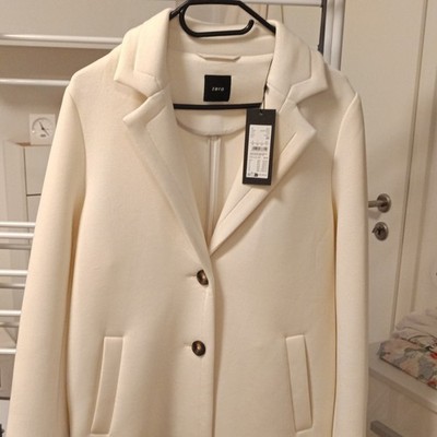 Zero Damen Mantel creme Gr. 36 lang Knopfverschluss Polyester Langarm