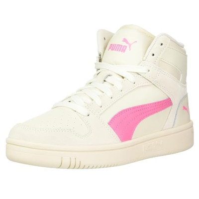 PUMA Kids' Rebound Layup Mid Sneakers White/Pink US 5