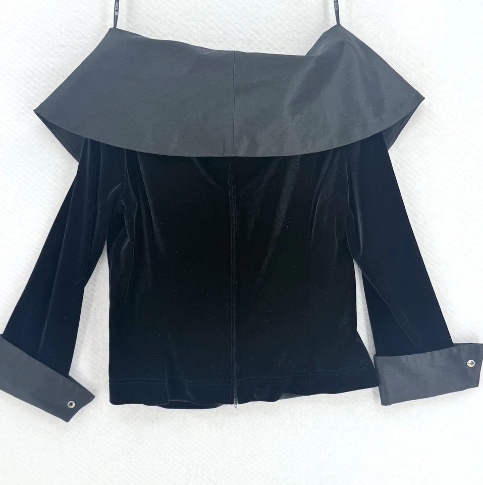 Chaqueta de Noche Envolvente Cuello Chal Terciopelo Terciopelo Negro Colección Tadashi Talla XL Foto 2 de 4