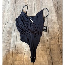 Express Black Wrap Front Bodysuit Small NWT Women  s Sleeveless Snap Bottom