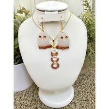 Handmade Halloween Ghost BOO Jewelry Set   Orange Glitter Spooky Cute Jewelry