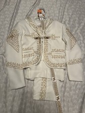 Mexican Traditional Charro Suit With Belt Youth 12 White/Gold