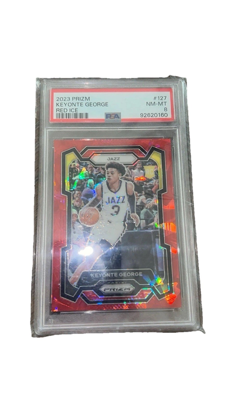 2023-24 Prizm Keyonte George RC Prizms Red Ice Rookie #127 Jazz PSA 8