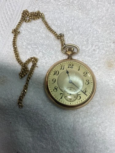 Antique Waltham Pocket Watch with 12 inch gold plated chain vintage