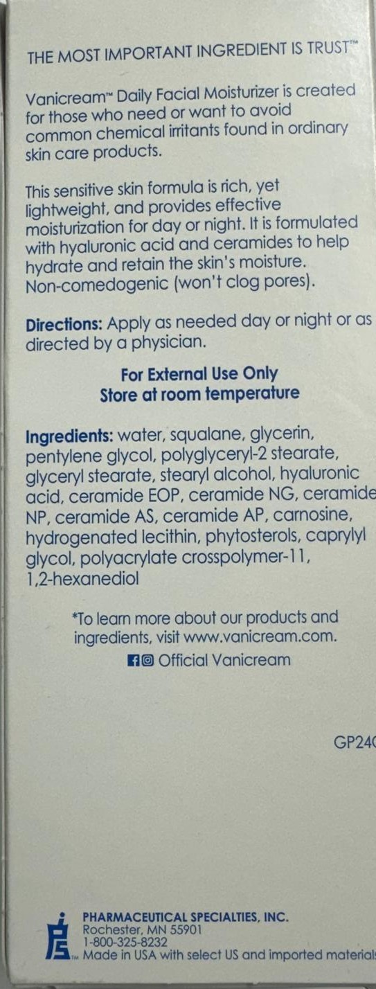 VANICREAM DAILY FACIAL MOISTURIZER - 3 FL OZ