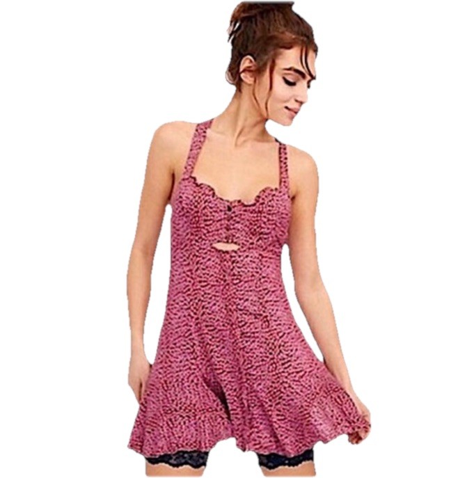 Free People Intimately  Make it happen mini slip DRESS red  FLORAL Sz SMALL