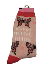 valentines day womens crew socks 1 pair size 4-10 butterflies pink