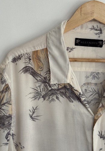 Camisa Allsaints “Kayan” Manga Corta Floral Estampado Tigre Hawaiano Marfil Grande - Imagen 4 de 11