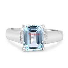 Natural Blue Topaz Gemstone With 18K White Gold Plated Silver Women's Ring 177