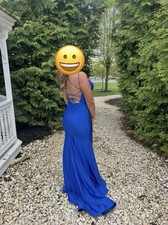 Blue Strappy V-Neck Sleeveless Long Formal Gown Women's Dress