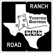 Twisted Sisters Texas Ranch Road Curvy Route 8" x 8" Aluminum Sign Made in USA