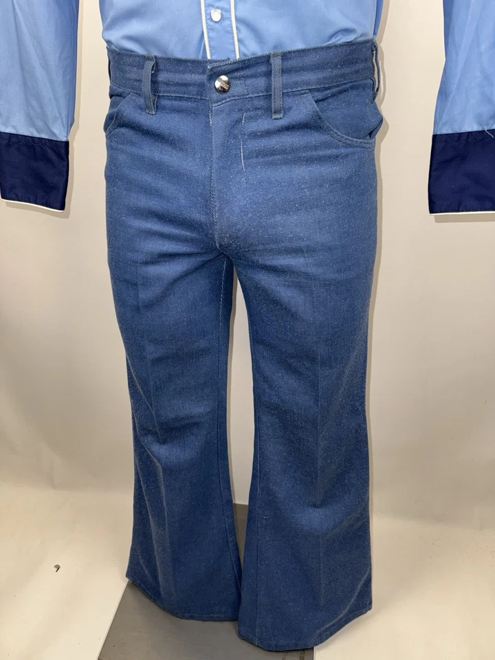 Vintage Bell Bottom Jeans Pants Mens 30 31 Sheriff Flare Leg Blue Jean 60s 70s - Image 4 of 4