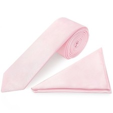 Blush Pink Boys Satin Skinny Tie and Pocket Sqaure Set Age 8-11 Wedding Prom Tie