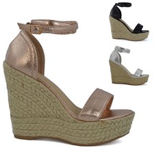 SANDALIAS DE PLATAFORMA DE TACÓN ALTO DE CUÑA PARA MUJER ALPARGATAS PEEPTOE CON TIRAS AL TOBILLO