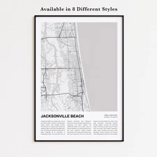 Jacksonville Beach Map Print, Florida Travel Poster, Modern Map, Wall Decor Art