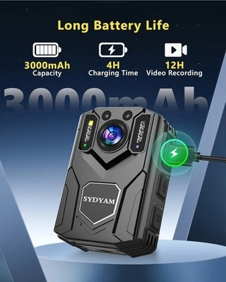  Body Camera 64GB IP67 Waterproof 8-12Hr Video Recording Audio
