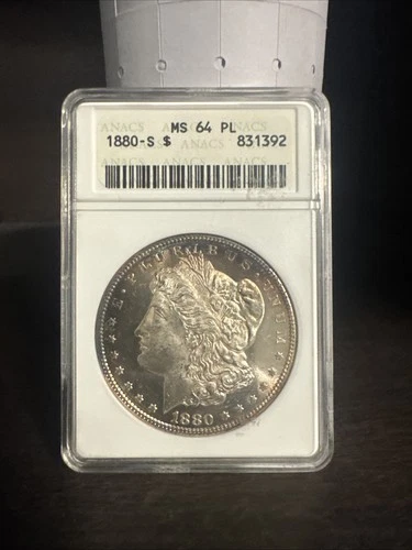 1880-S Morgan Dollar $1 - ANACS MS 64 PL Old Soap Box Holder TONED!!!