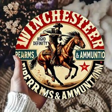 Winchester Rifles Ammo Ad Sign Cowboy with Horse Design Western Wall Decor