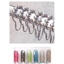 12 Pc Easy Glide Heavy Duty Hooks Decorative Shower Rod Curtain Rings Bathroom 