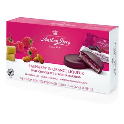 6x Anthon Berg Chocolate Covered Marzipan Dessert Raspberry & Orange 220g