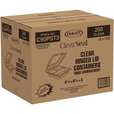 Dart C90PST3 8.25" x 8.25" x 3" Hinged-Lid Containers - Clear (250/CT) New