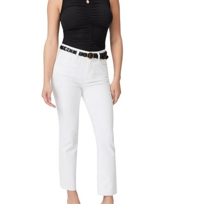 Paige Cindy Crop Denim Jeans Raw Hem Stretch Straight Fit  Mid Rise 27 Designer