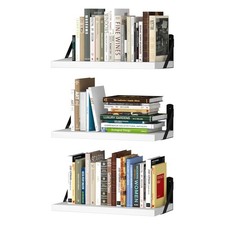 15.7 Inch Floating Wood Book Shelves Wall Mounted Organizer Storage White
