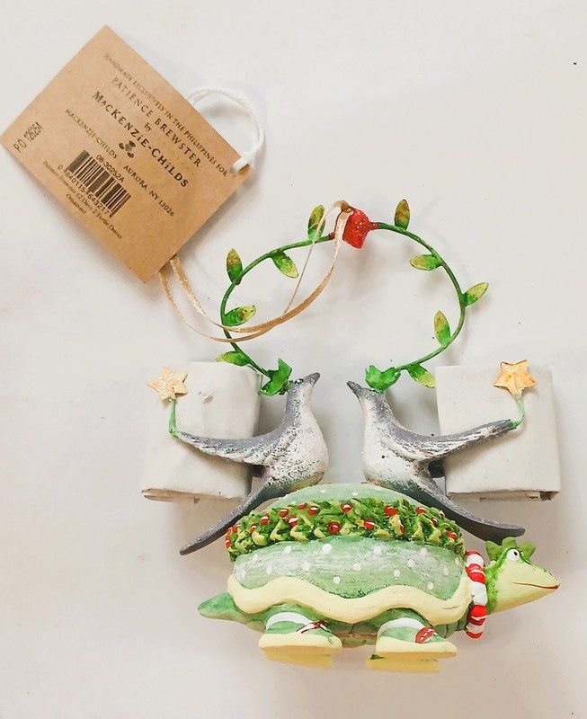 MACKENZIE CHILDS 12 Days of Christmas Ornament 2 Turtle Doves Tags & Box