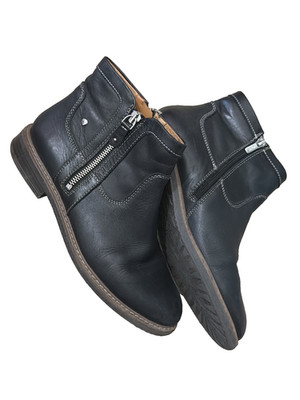 Pikolinos Aldaya Black Leather Double Zip Boots Booties Size 39 or 8.5