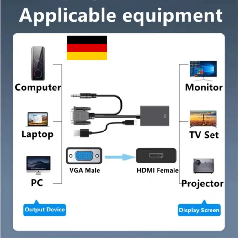 VGA Auf HDMI Adapter Mit Audiokabel VGA Zu HDMI Für PC, Laptop - Bild 3 von 4