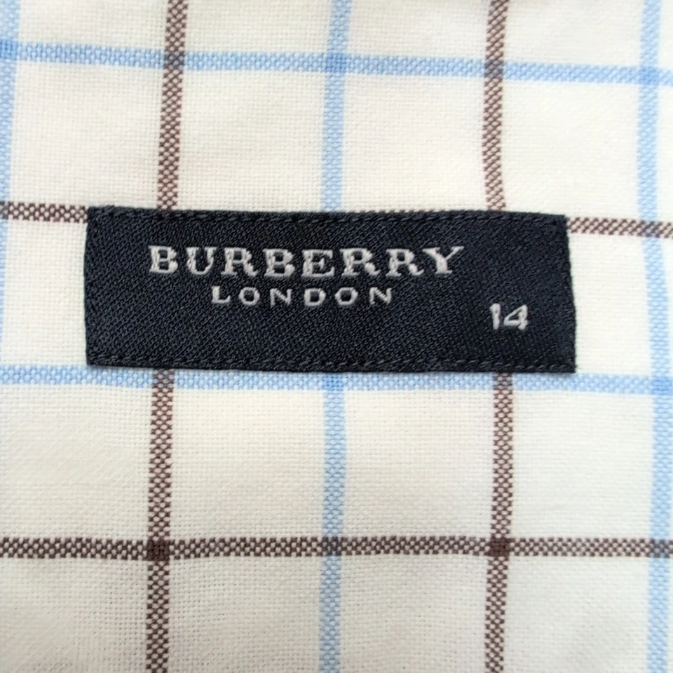 Chemise BURBERRY Blanc Carreaux Bleu Marron Taille 14 XS Homme Coton - Photo 3/4