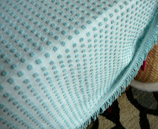 VTG MORGAN JONES RARE AQUA MINI POPS CHENILLE BEDSPREAD FABRIC 24"X18" Inches