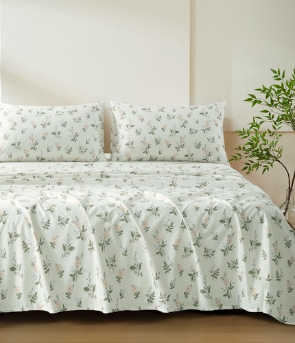 Microfiber Bed Sheets King Size Fitted Sheet Set 4 Piece Yellow Puprle Floral...