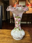 8.25"x5.5" Fenton Charleton Rose Peach Crest Ruffled Hand Painted Vase