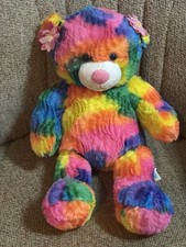 Build A Bear Teddy Rainbow Tie Dye Stuffed Plush 17" W Flower Accessory Rare