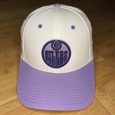 Fanatics Edmonton Oilers Hockey Fights Cancer White Purple Lavender Snapback Hat