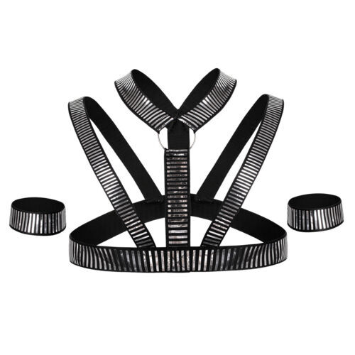Men Chest Harness Halter Elastic Body Strap Party Gay Clubwear Silver - Picture 3 of 4