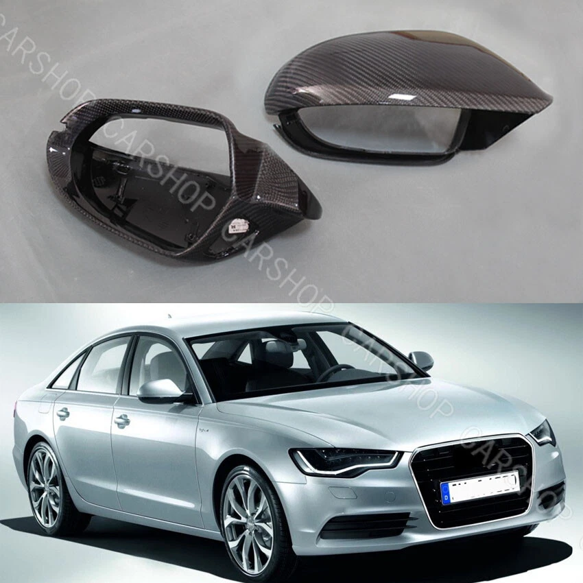 Cubierta de espejo retrovisor lateral de fibra de carbono para Audi C7 A6 S6 RS6 2012-2018 reemplazo con carril Foto 3 de 4