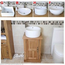 Bathroom Vanity Unit | Oak Sink Cabinet | Ceramic Wash Basin Tap & Plug Included