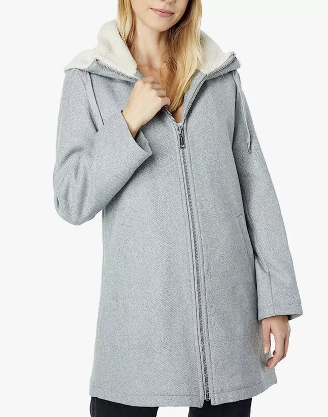 Grey hooded wool coat 2025