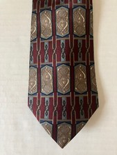 Stafford Executive Men's Necktie Tie Silk Maroon Tan Blue Geometric Made in USA