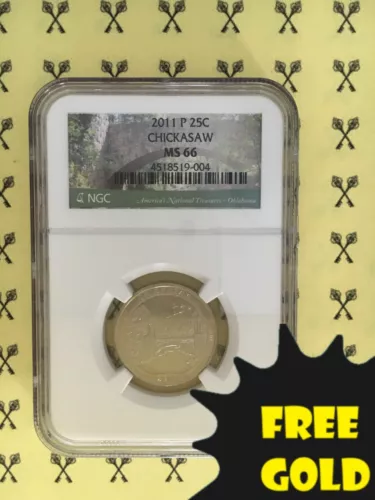 2011-P Chickasaw ATB Quarter NGC MS 66 with FREE GOLDBACK*