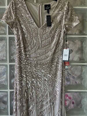 $329 MSRP NWT Adrianna Papell Women's Sz 4 beaded Sequin Gown Biscotti  Cream | eBay