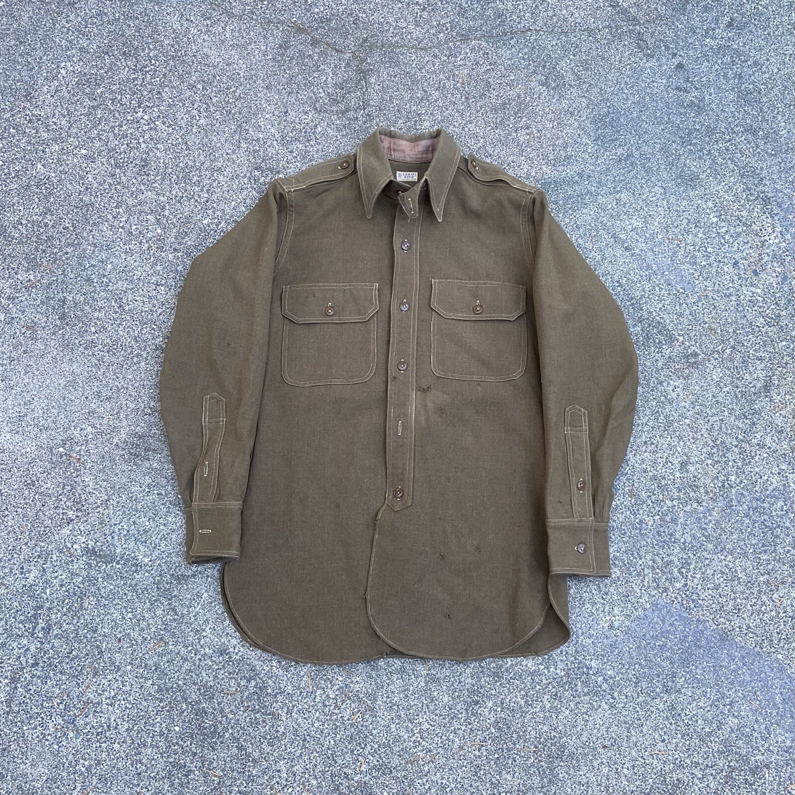 20's Vintage Chin Strap Workwear / Uniform Shirt wool… Gem