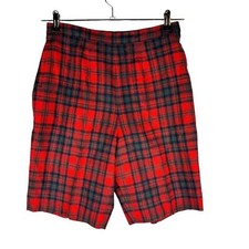 Vintage Pendleton Sz Small Womans Plaid Wool Shorts High Waisted Red Black